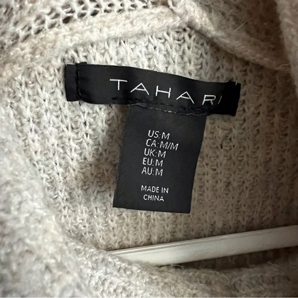 Tahari Womens Turtleneck Sweater Beige Tan Ribbed Knit Neutral Coastal Medium - Picture 5 of 7